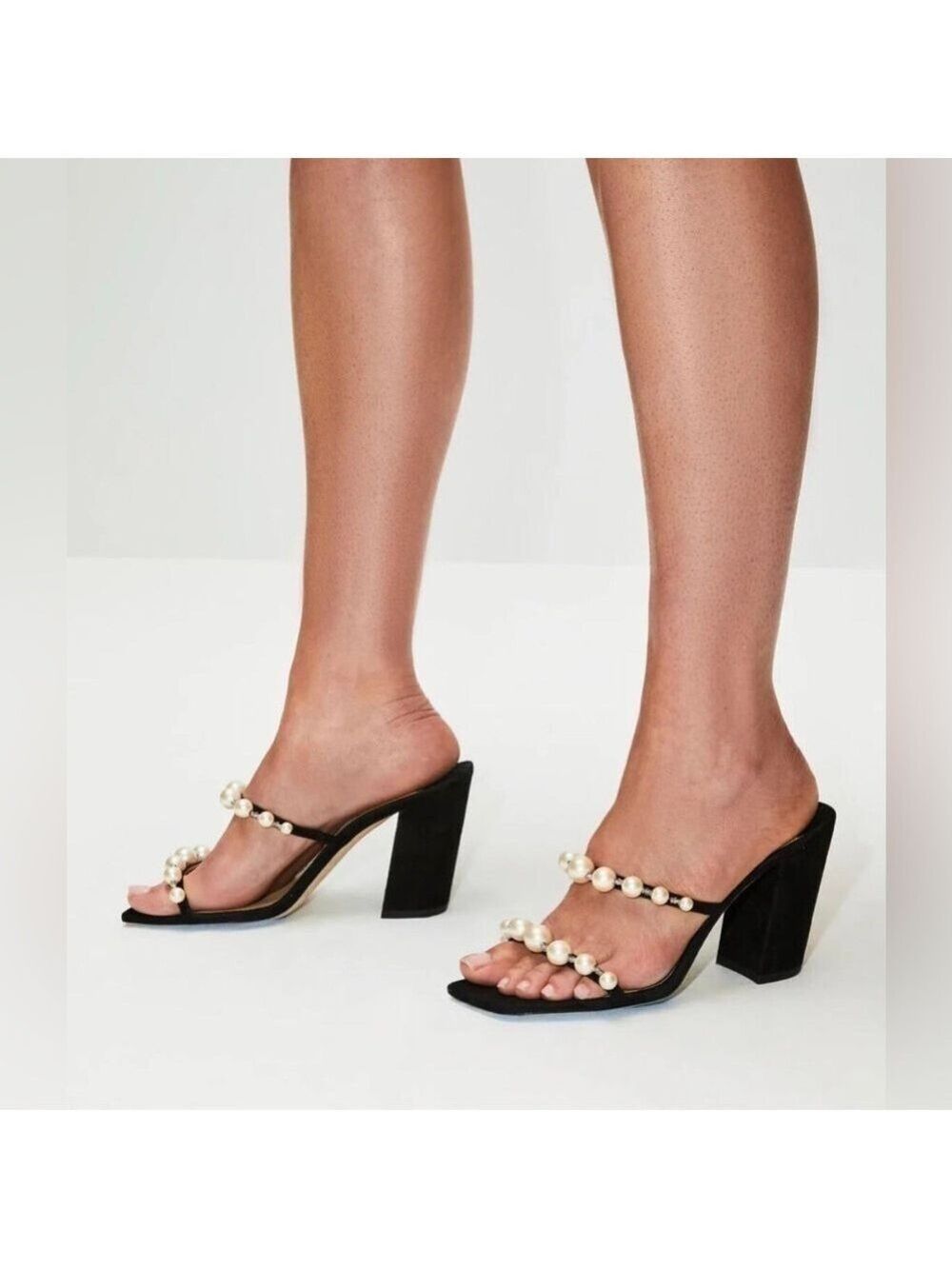 Jimmy Choo Amara 85mm Pearl Embellished Suede Heeled Sandals - NWT